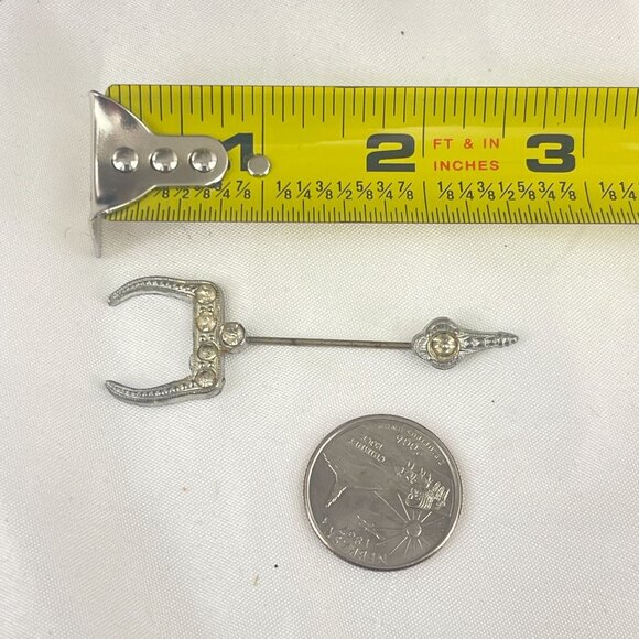Antique Silver Tone Stick Pin With Rhinestone Accents & Unique Horned Design - Picture 6 of 6